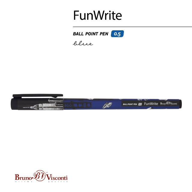 Ручка шариковая синяя BV FunWrite Романтическое путешествие. Нью-Йорк 0,5мм принт Превью 4