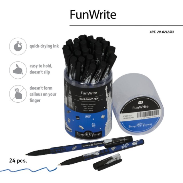 Ручка шариковая синяя BV FunWrite Романтическое путешествие. Нью-Йорк 0,5мм принт Превью 3