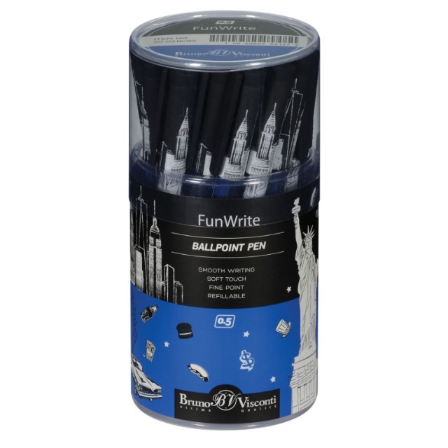 Ручка шариковая синяя BV FunWrite Романтическое путешествие. Нью-Йорк 0,5мм принт Превью 2