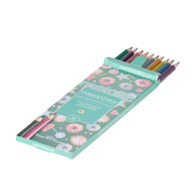 Карандаши цветные 10 цв BV HappyColor металлизиров. Превью 14