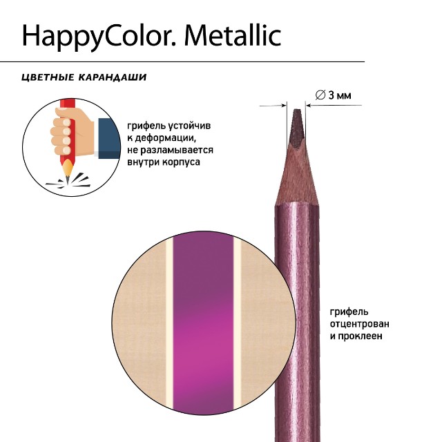 Карандаши цветные 10 цв BV HappyColor металлизиров. Превью 6