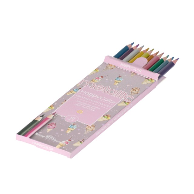 Карандаши цветные 10 цв BV HappyColor металлизиров. Превью 8