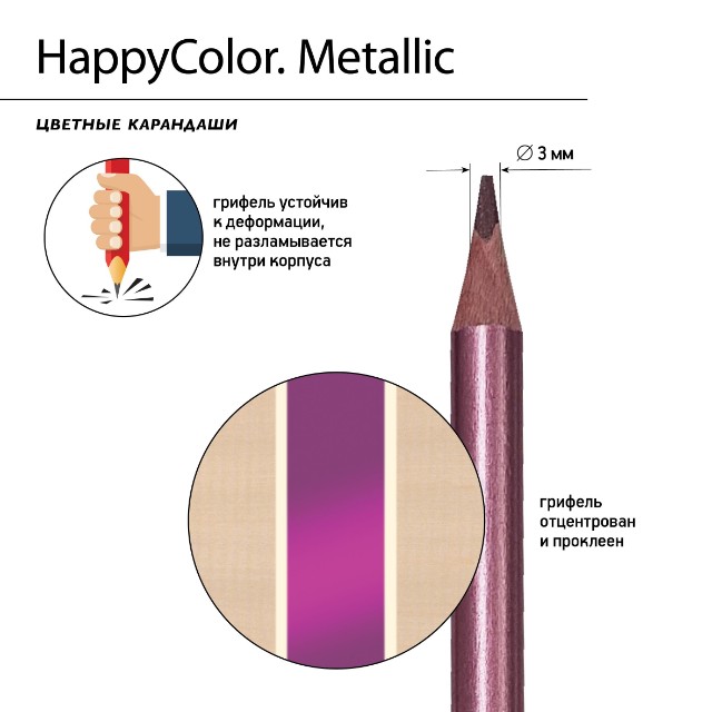 Карандаши цветные 10 цв BV HappyColor металлизиров. Превью 1