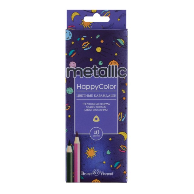 Карандаши цветные 10 цв BV HappyColor металлизиров. Превью 0