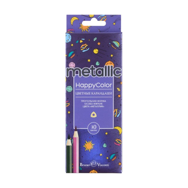 Карандаши цветные 10 цв BV HappyColor металлизиров. Превью 22