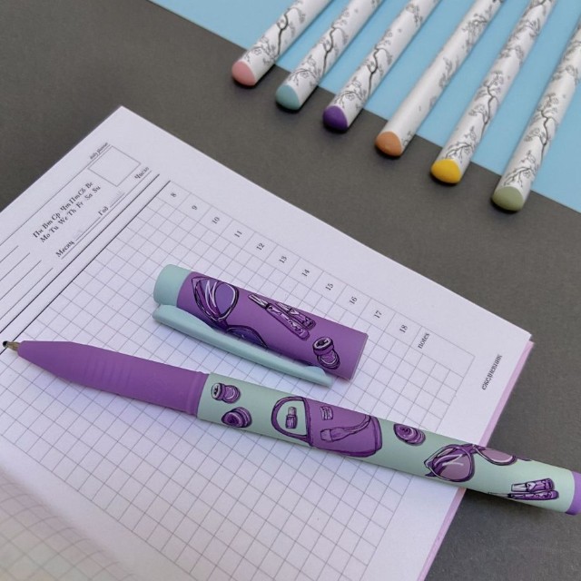 Ручка шариковая синяя BV FirstWrite Life Style. Lilac dream 0,7мм принт Превью 2