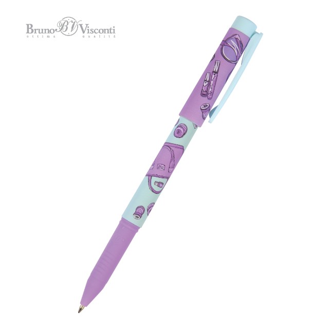 Ручка шариковая синяя BV FirstWrite Life Style. Lilac dream 0,7мм принт