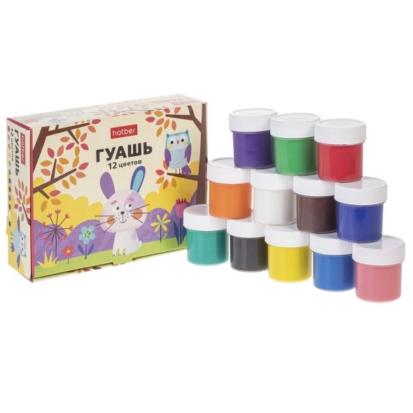 Гуашь 12цв Hatber Зайчик