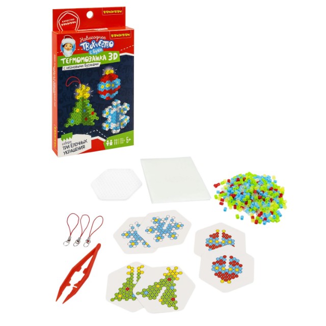 Творч Термомозаика 3D Ёлочные украшения 3шт с неоновыми бусинами Превью 4