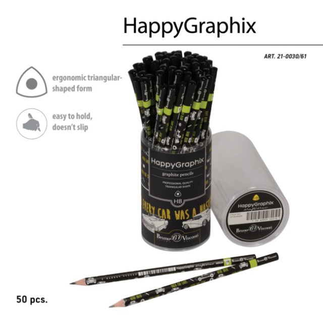 Карандаш ч/гр HB BV HappyGraphix Машины. Цвет салатовый б/ластика Превью 3