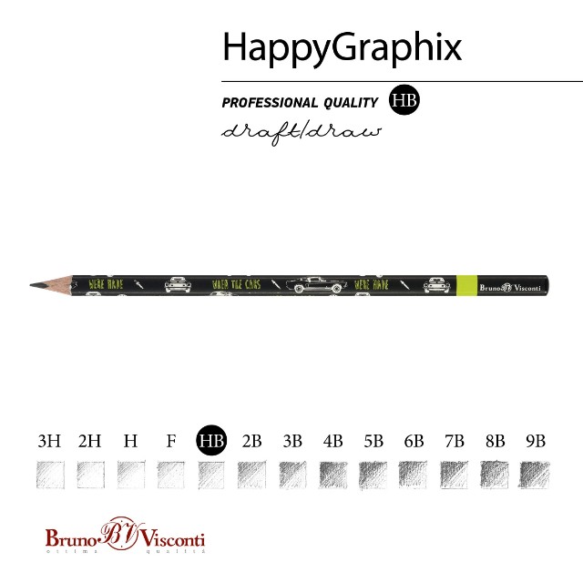 Карандаш ч/гр HB BV HappyGraphix Машины. Цвет салатовый б/ластика Превью 2