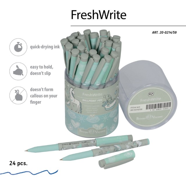 Ручка шариковая синяя BV FreshWrite. Девочка и Единорог. Снежинки 0,7мм принт Превью 2