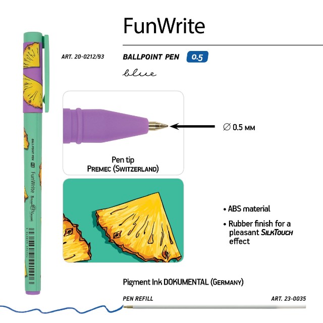 Ручка шариковая синяя BV FunWrite Fresh&fruity Ананас 0.5мм принт Превью 2