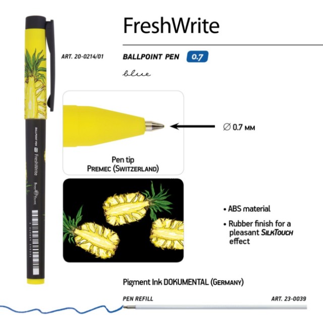 Ручка шариковая синяя BV FreshWrite. Fresh&Fruity. Ананас 0,7мм принт Превью 3