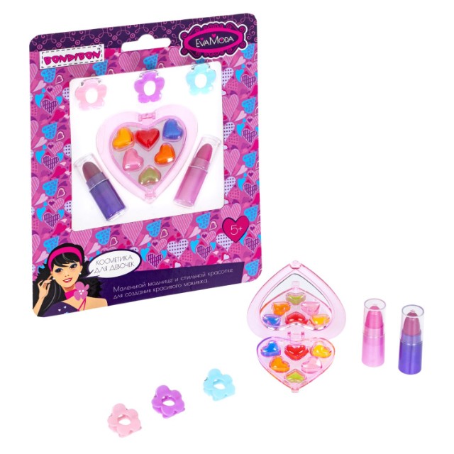 Набор детской декоративной косметики Bondibon Eva Moda: помады 2цв, сердечко с блеском для губ 6цв Превью 7