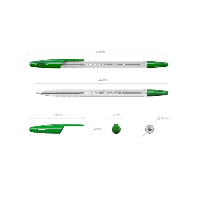 Ручка шариковая зеленая EK R-301 Classic 1мм корпус прозр Превью 3