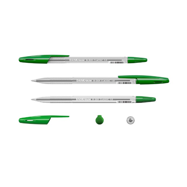 Ручка шариковая зеленая EK R-301 Classic 1мм корпус прозр