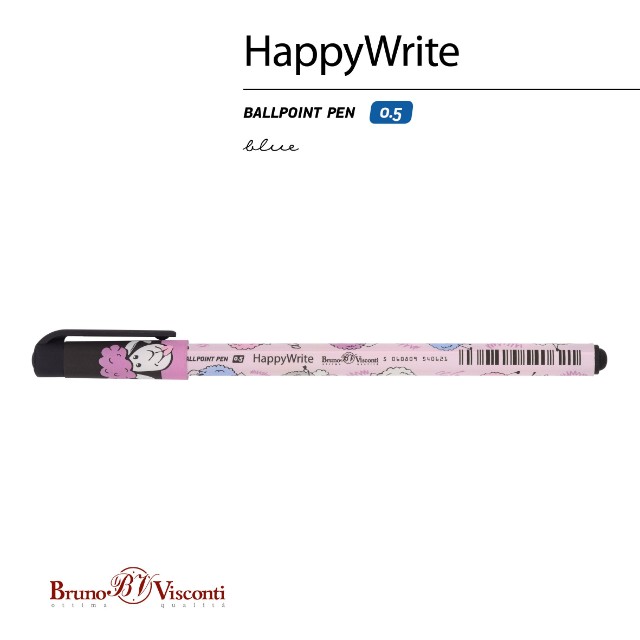 Ручка шариковая синяя BV HappyWrite Друзья. Овечки 0,5мм принт Превью 4