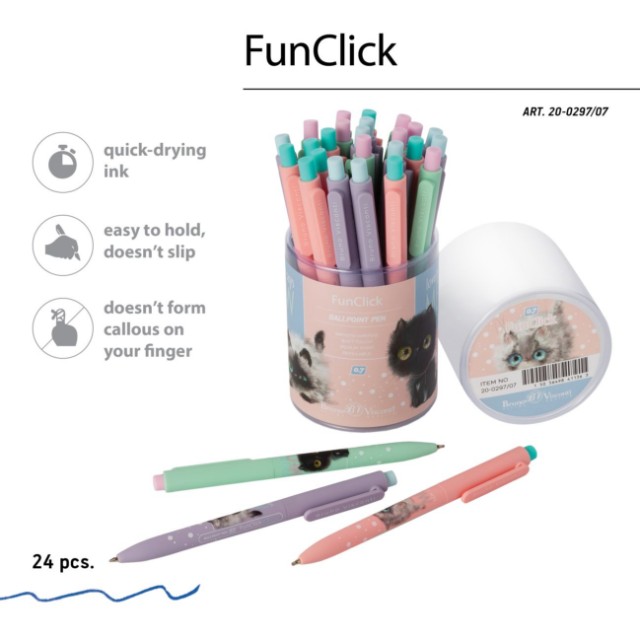 Ручка шариковая синяя BV FunClick Kitty life 0,7мм принт Превью 8