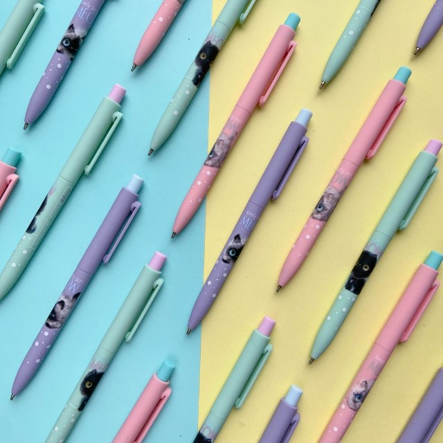 Ручка шариковая синяя BV FunClick Kitty life 0,7мм принт Превью 4