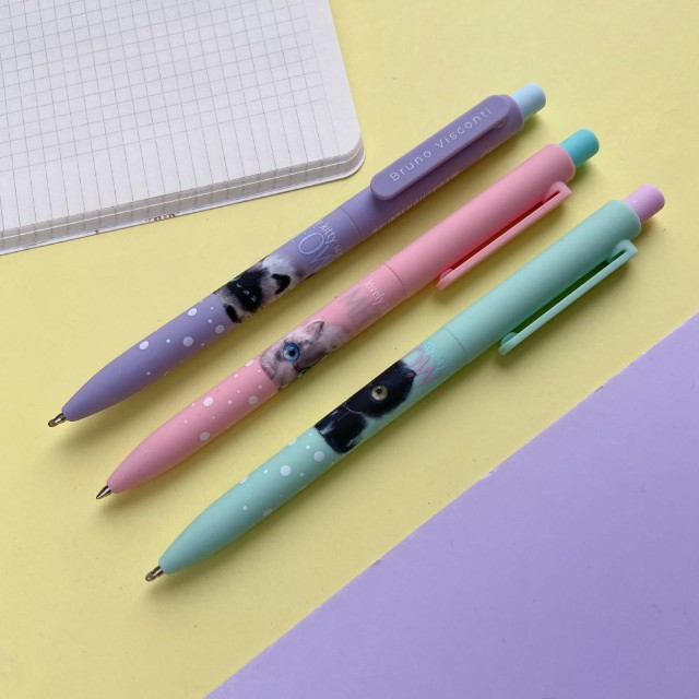 Ручка шариковая синяя BV FunClick Kitty life 0,7мм принт Превью 5