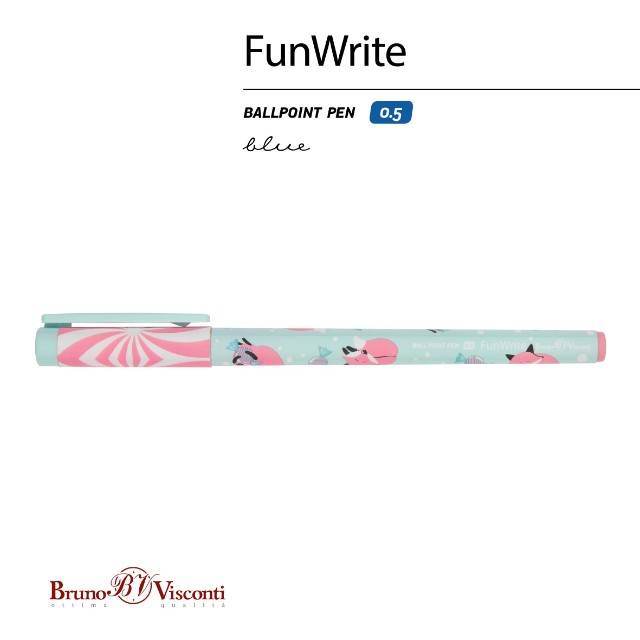 Ручка шариковая синяя BV FunWrite Lolipop. Лисички 0,5мм принт Превью 1
