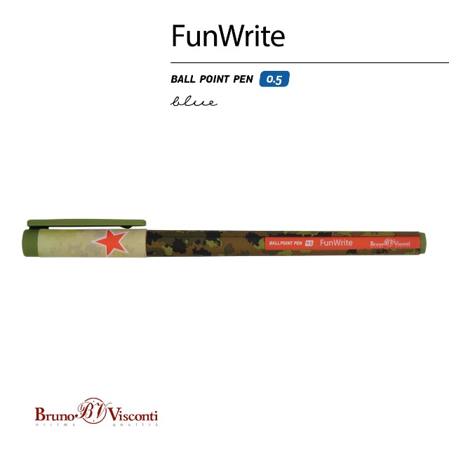 Ручка шариковая синяя BV FunWrite Милитари 0.5мм