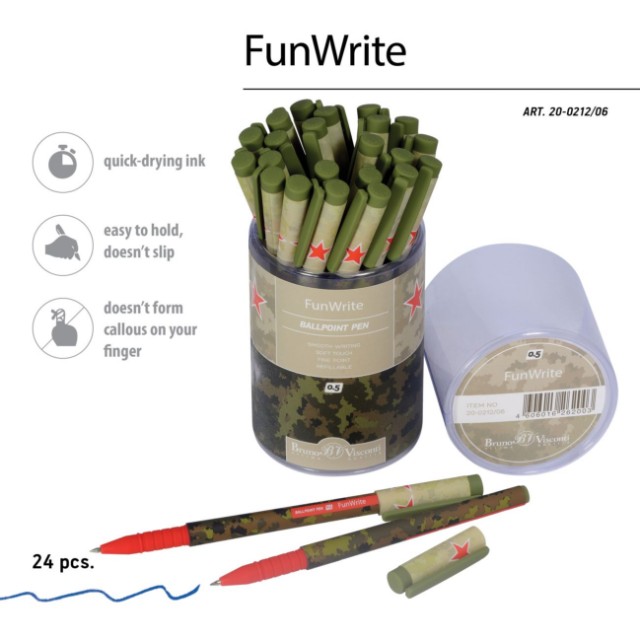 Ручка шариковая синяя BV FunWrite Милитари 0.5мм Превью 4