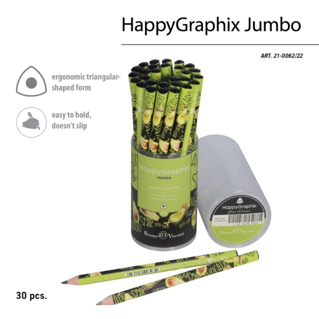Карандаш ч/гр толстый 4B BV HappyGraphix Jumbo. Avocado style. Rock star 3.5 MM Превью 1