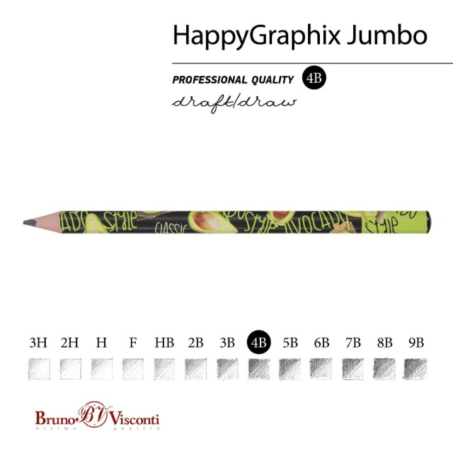 Карандаш ч/гр толстый 4B BV HappyGraphix Jumbo. Avocado style. Rock star 3.5 MM Превью 2