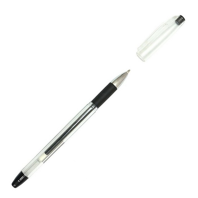 Ручка гелевая черная Hatber Bit Gel 0,5мм с резиновым грипом Превью 1