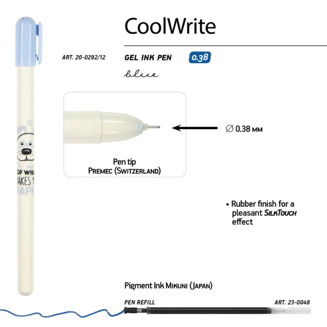 Ручка гелевая синяя BV CoolWrite Собака 0,38мм принт Превью 3