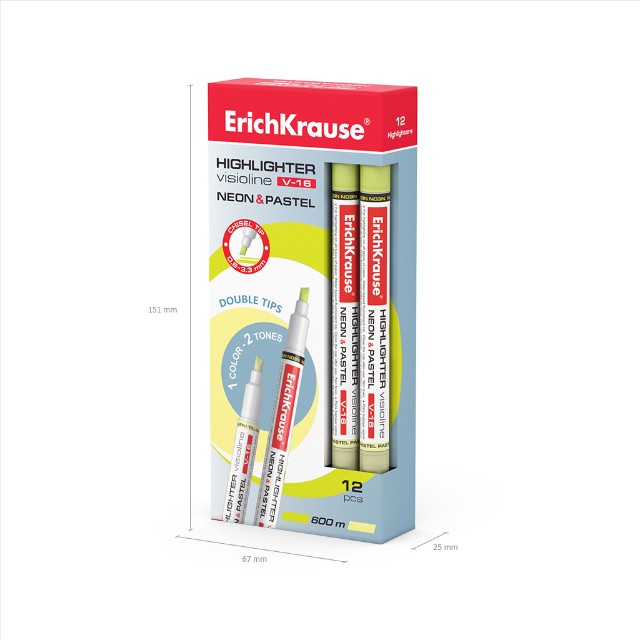 Маркер-выделитель желтый Visioline V-16 Neon+Pastel пастель Превью 4