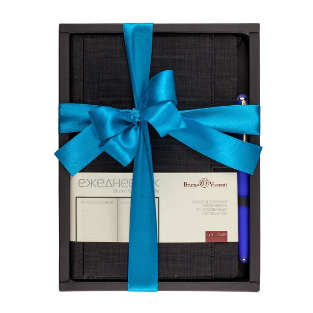 Набор подар BV Marseille черный ежедневник А5 + ручка с бантом