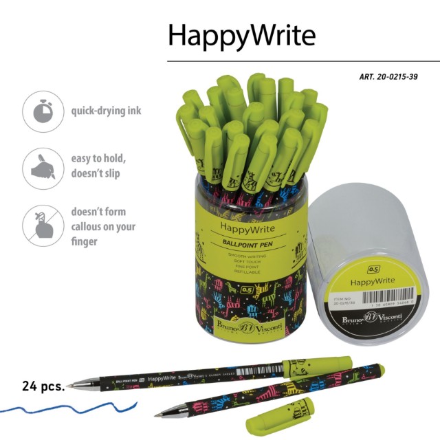 Ручка шариковая синяя BV HappyWrite Разноцветные зебры 0,5мм Превью 2