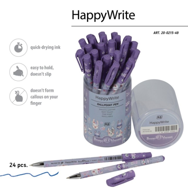 Ручка шариковая синяя BV HappyWrite Цирк. Ламы 0,5мм принт Превью 1