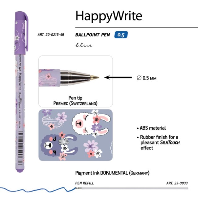 Ручка шариковая синяя BV HappyWrite Цирк. Ламы 0,5мм принт Превью 2