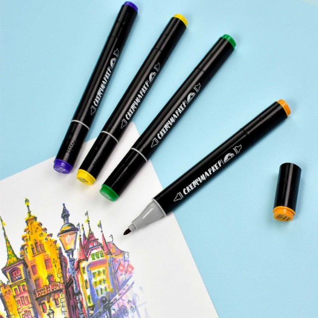 Маркеры д/скетчинга двуст 24цв 1-6,2мм основные цвета Квокка Превью 6