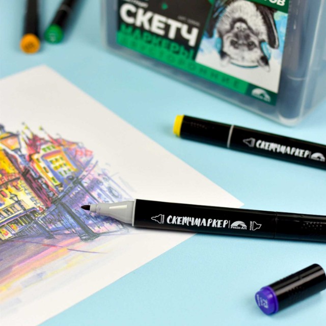 Маркеры д/скетчинга двуст 24цв 1-6,2мм основные цвета Квокка Превью 8