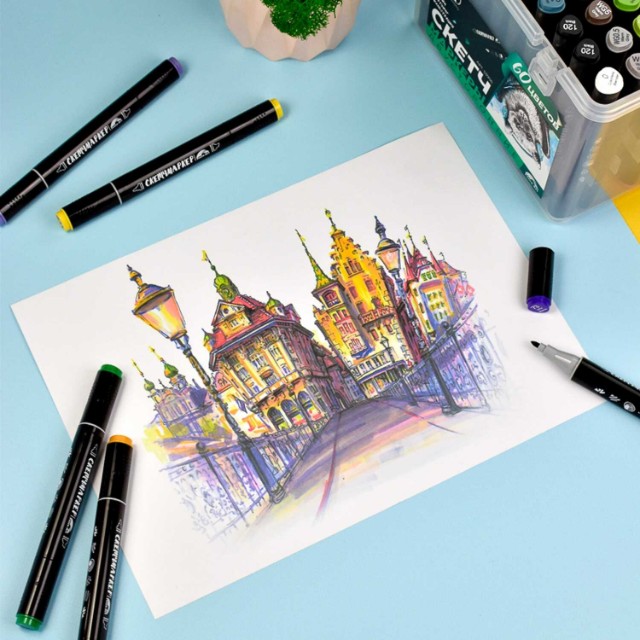 Маркеры д/скетчинга двуст 24цв 1-6,2мм основные цвета Квокка Превью 12