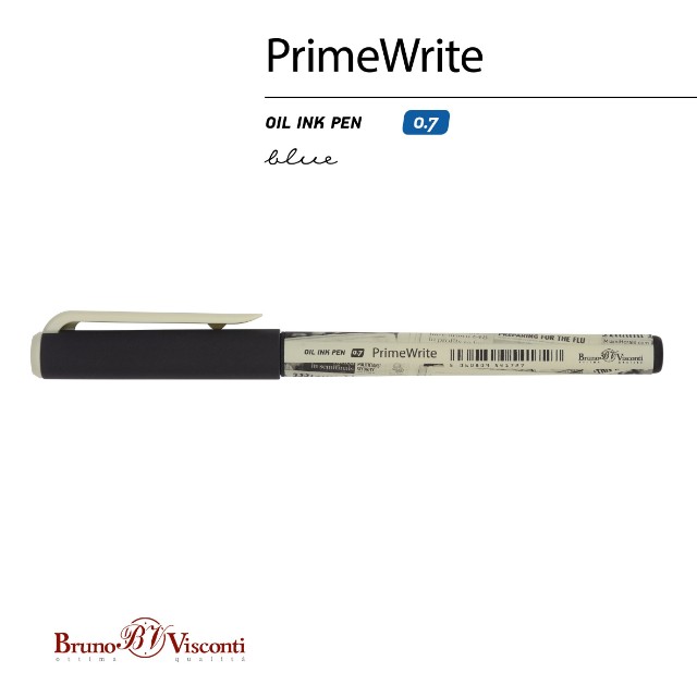 Ручка шариковая синяя BV PrimeWrite. Газета-1 0,7мм принт Превью 1
