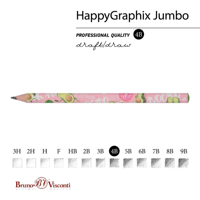 Карандаш ч/гр толстый 4B BV HappyGraphix Jumbo. Авокадо. Модница 3.5 mm Превью 2