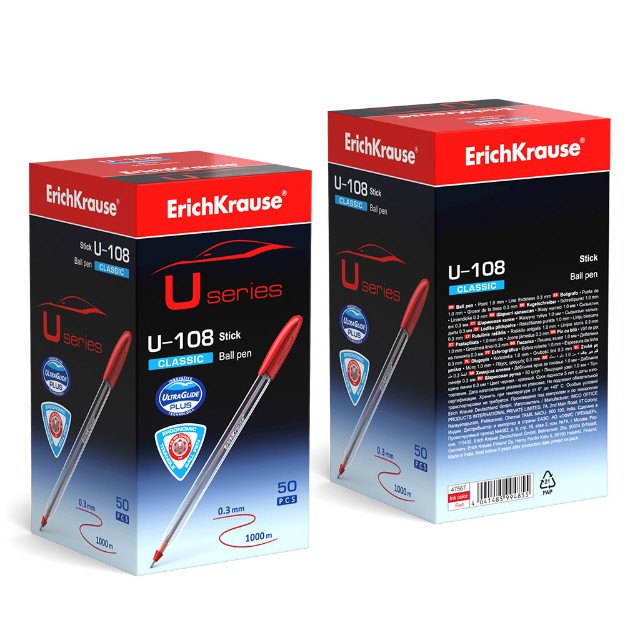 Ручка шариковая красная EK U-108 Classic Stick 1.0, Ultra Glide Technology Превью 4