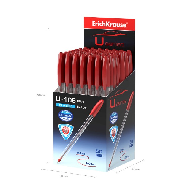 Ручка шариковая красная EK U-108 Classic Stick 1.0, Ultra Glide Technology Превью 3