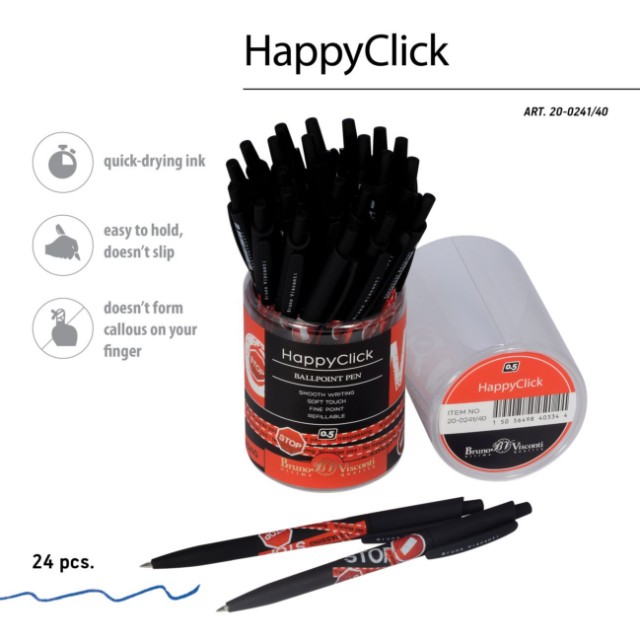 Ручка шариковая синяя BV HappyClick Keep Away Stop 0,5мм принт Превью 2