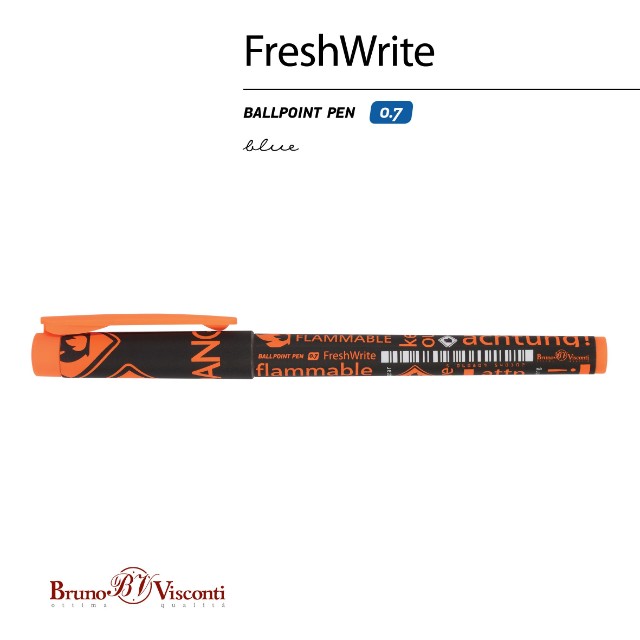 Ручка шариковая синяя BV FreshWrite Огнеопасно! 0,7мм Превью 4