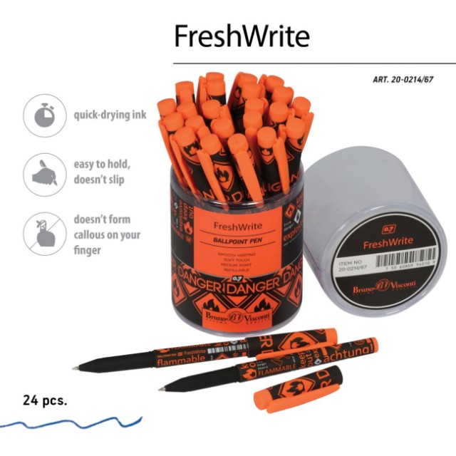 Ручка шариковая синяя BV FreshWrite Огнеопасно! 0,7мм Превью 3