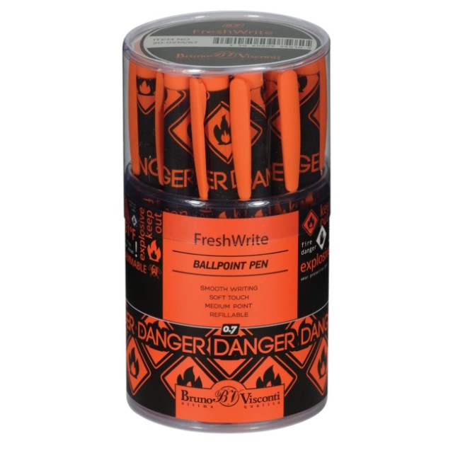 Ручка шариковая синяя BV FreshWrite Огнеопасно! 0,7мм Превью 1