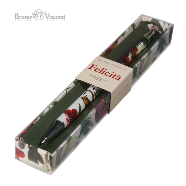 Ручка подар шар BV Felicita синяя 0,7мм Пионы