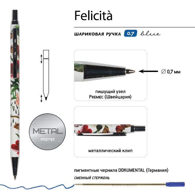 Ручка подар шар BV Felicita синяя 0,7мм Пионы Превью 1